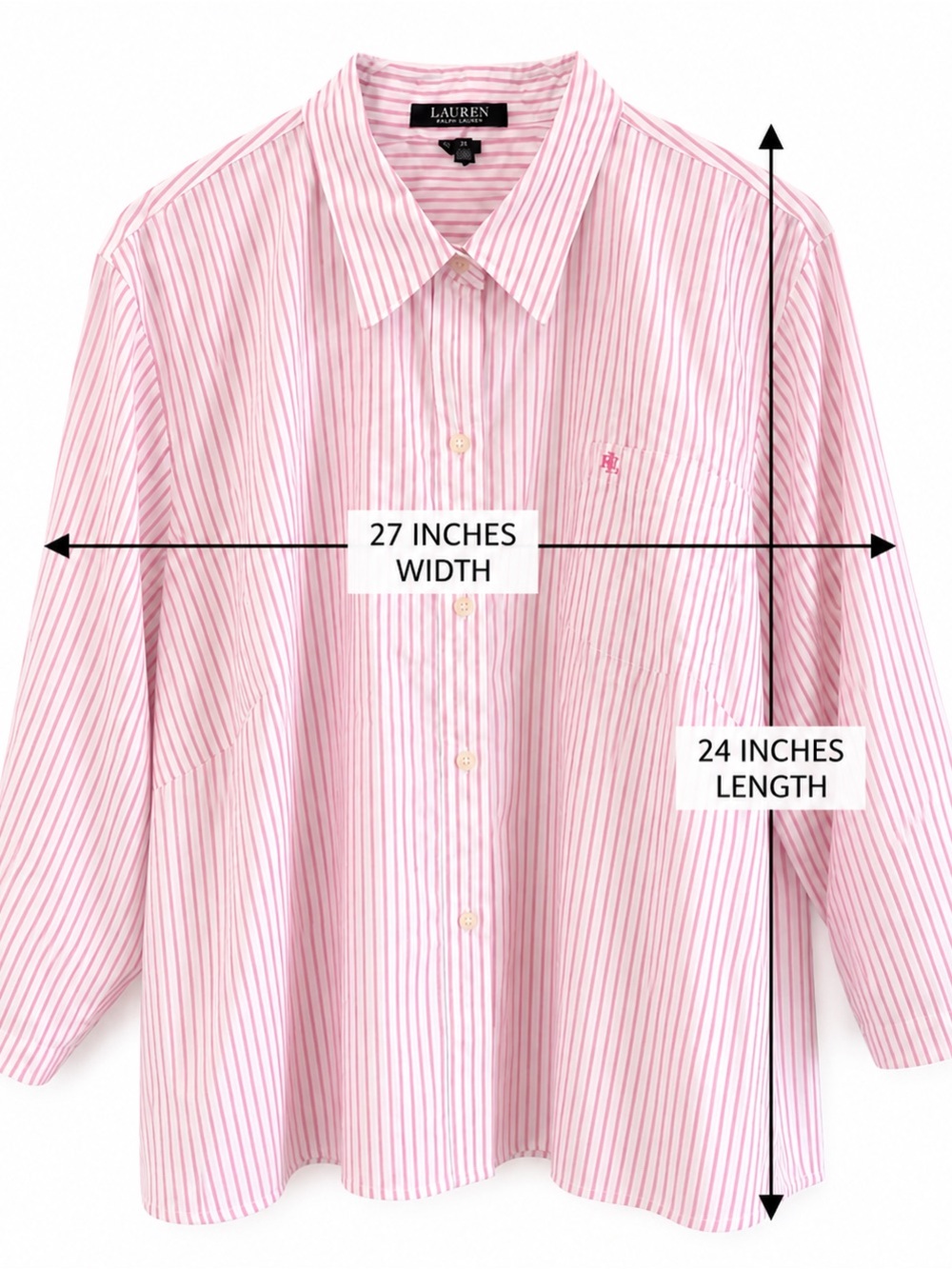 Lauren Ralph Lauren Pink White Striped Button Front Shirt Women’s 2X Cotton - Picture 4 of 10